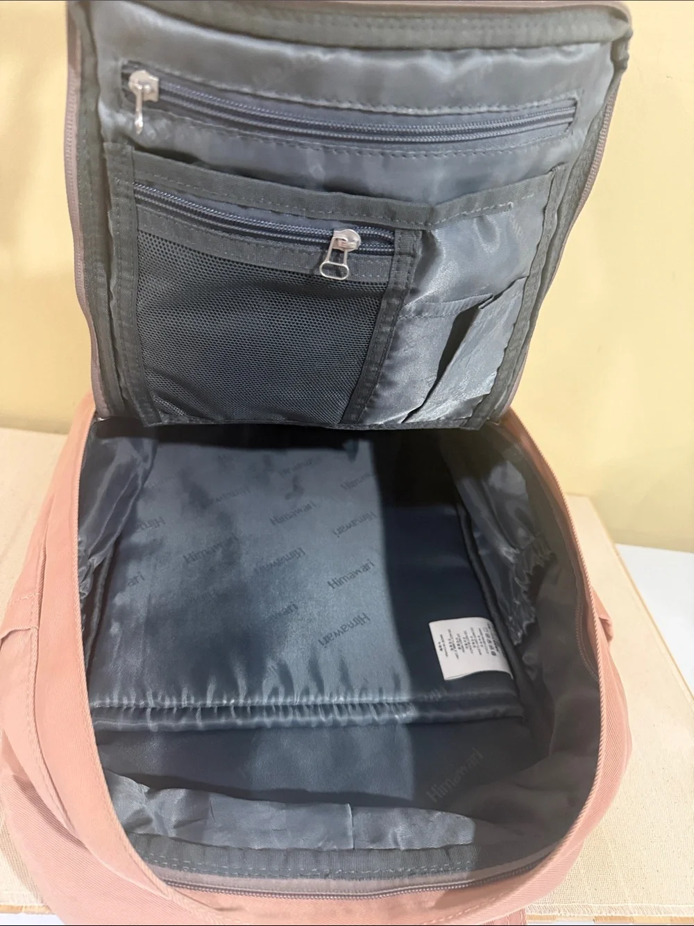 Two-Tone Pink and Gray Canvas Backpack with Leather Trim